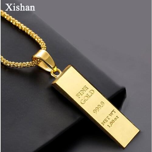 Fashion Hot Hip Hop Cube Bar Pendant Chain Women/Men Rock Gold Long Necklace Charm Franco Chains Necklaces Jewelry Gift