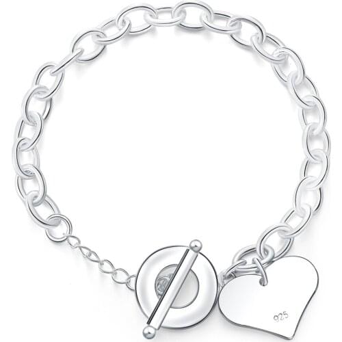 Fashion Smooth Love Heart Charm Bracelet for Women 925 Sterling Silver Bracelets Female Hand Chain Wristband pulseira Best Gift
