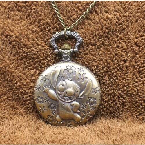 Cartoon Quartz Clock pendant Bronze Antiques Men And Woman Pendant Necklace Pocket Watch Gift