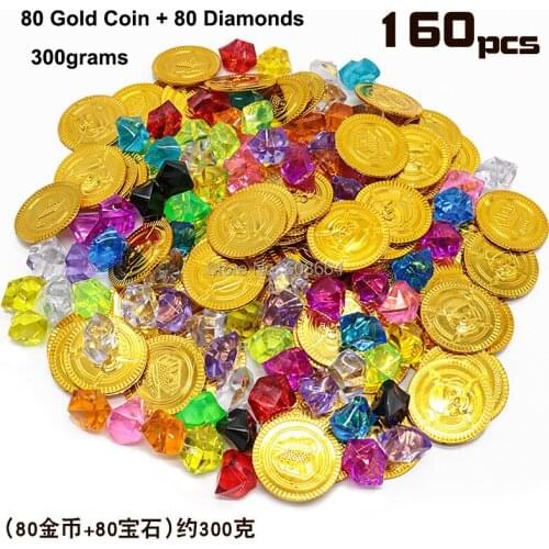 Lot X 160pcs A PACK Pirate Props Treasure Playset Gems Toys Gold Coins Jewelry for Pirate Party Game
