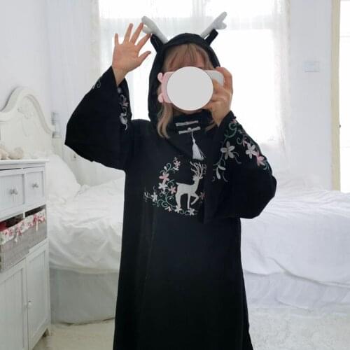 2021 New Lolita Spring and Autumn Japanese Soft Girl Cute White Deer Garland Embroidery Long Non Inverted Velvet Sweater Skirt