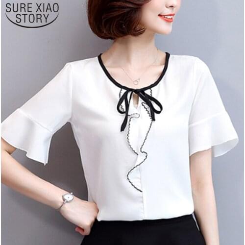 2021 Summer New Chiffon Blouse Blusas Mujer De Moda 2021 Cool Short Sleeve Tops White Blouse tops women blusas 4689 50