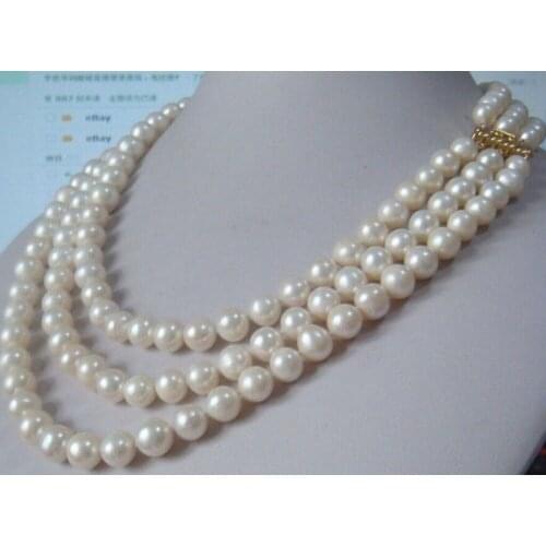 Free shipping >>>>>>Charming 3 Row Natural 9-10mm AA++ White South Sea Pearl Necklace AAAA