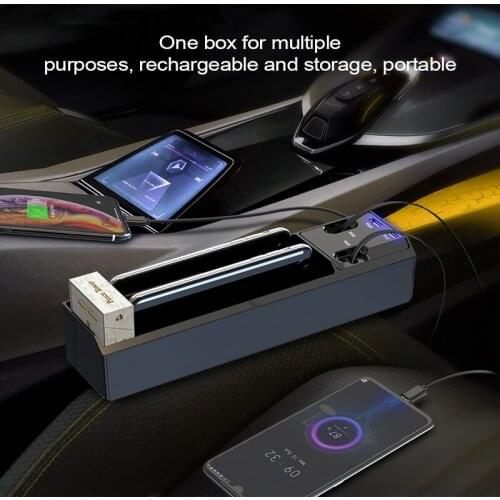 Car Seat Crevice Storage Box With Charger Cable Car Seat Organizer With Cable For IOS/Type C Dual USB Port Auto Stowing Tidying