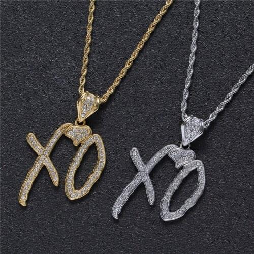 New 2020 Hip Hop Necklace Cubic Zircon Lettered XO Pendant With Stainless Steel Long Chain Necklace For Women Men Jewelry