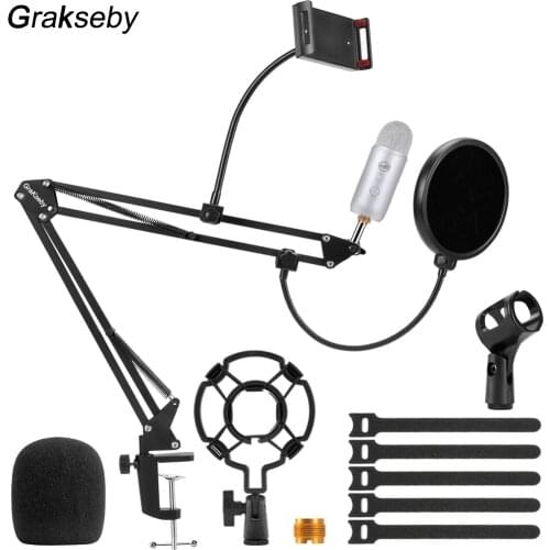 Microphone Stand Adjustable Suspension Blue Yeti Mic Arm Pantograph For Mic Bracket With Pop Filter And Shock Mount Phone Holder