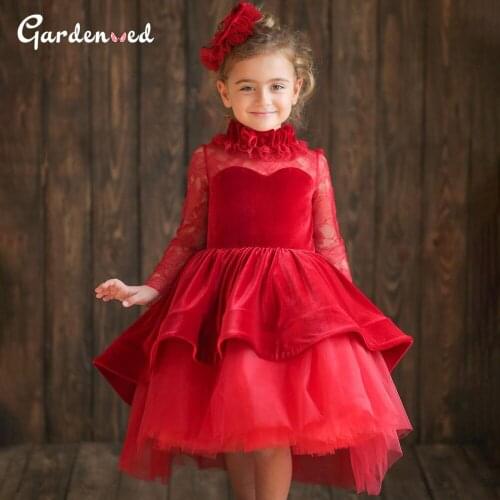Puffy Velvet Girl Party Dresses Layers Sleeves Girl Princess Dress Girl Birthday Dress robe de princesse fille Christmas Party
