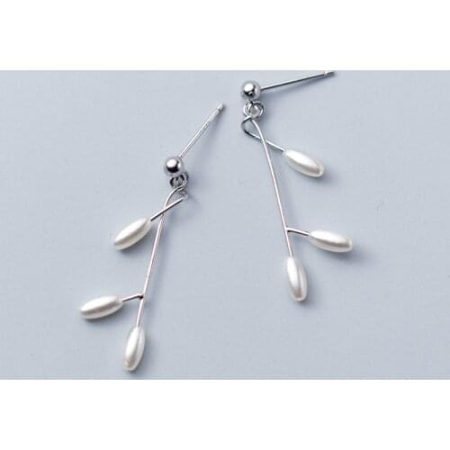 925 Sterling Silver Trendy Elegant Shell Pearl Branch Earrings For Women Party Plant Fine Jewelry Gift