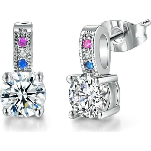 TRACYSWING Stud Earring For Women Elegant Style Blue Pink Four Claws Cubic Zirconia Party Gift Fashion Jewelry TWE002