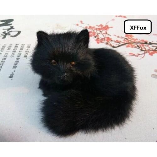 Cute real life fox model plastic&furs simulation black fox doll gift about 13x9x12cm xf1710