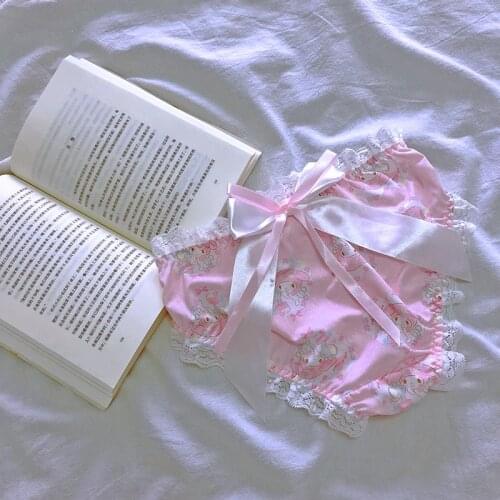Lolita Teen Girls Student Hollow Out Low Waist Lace Milk silk Panties Women Japanese Soft Sister Cute Sweet Sexy Bowknot Briefs