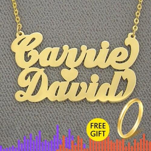 V Attract Silver Heart Choker Personalized Name Necklace For Women Custom Jewelry Gift Nameplate Cursive Double Names Collares