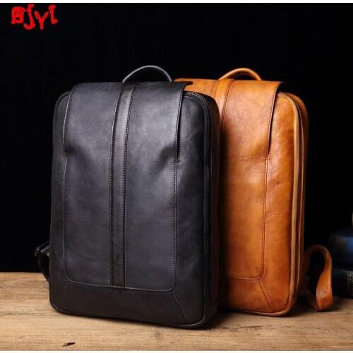 Vintage Leather Mens Backpack Travel Backpacks Casual Laptop Bag Fashion Retro Men Bag Schoolbag Large Capacity Leather Dig Bag