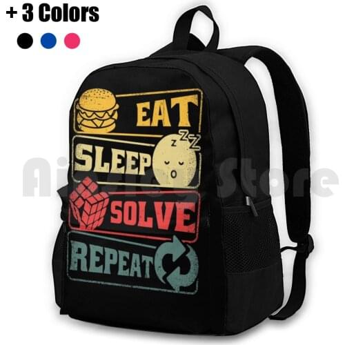 Eat Sleep Solve Repeat Vintage Outdoor Hiking Backpack Waterproof Camping Travel Cube Puzzle Game Vintage Nerd Nerdy Smart 3X3