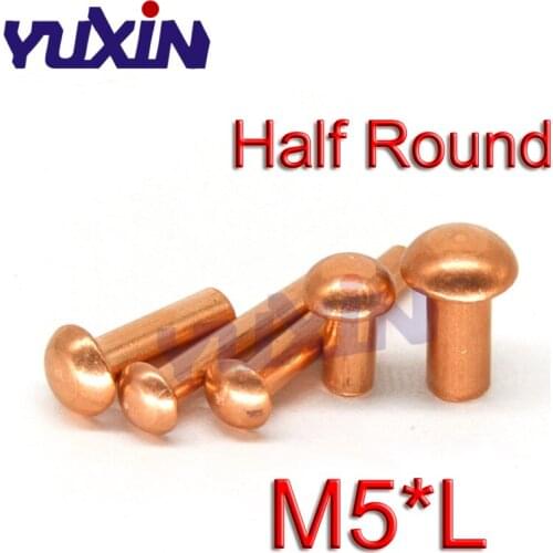 50/30Pcs GB867 M5*L Copper Rivet Pan Head Solid Rivets Brass Half Round Solid Rivet Cap Nail 6-40mm Length 5mm Diameter