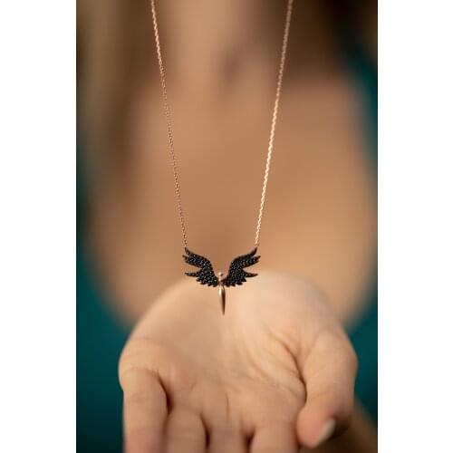 Female Model Rose Plated Silver Necklace