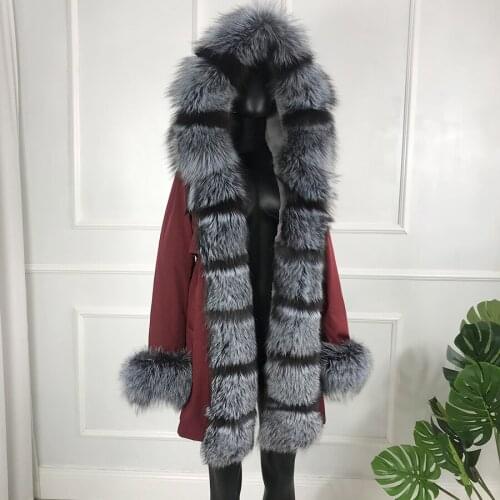 Jackets Women Natural Rabbit Fur Lining Parka Winter Hooded Warm Fashion Coat Outwear Free Shipping