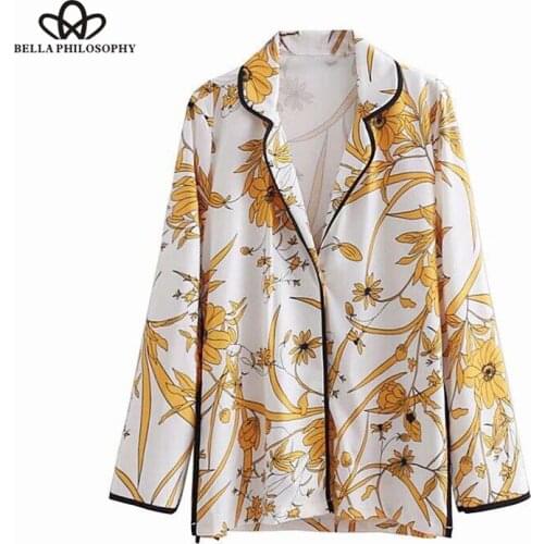 HStar Fashion women elegant floral print turn down collar ladies shirt long sleeve black edge blouses blusas tops