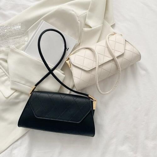 Vintage Women Lattice Pattern Shoulder Underarm Bag Casual Ladies Solid Color Small Handbag Flap Purse PU Leather Top-handle Bag