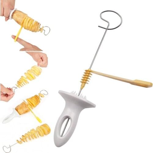 1 Set Of Rotate Potato Slicer Stainless Steel +Plastic Twisted Potato Slice Cutter Spiral DIY Manual Creative Kitchen Gadgets