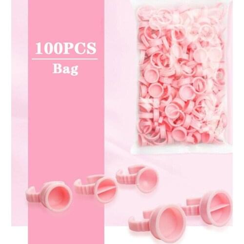 100PCS Pink Disposable Microblading Tattoo Ink Ring Cap Pigment Cups Glue Container Holder Grafting Eyelash Medium
