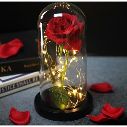 15 Eternal Flower In Glass Cover LED Artificial Rose Flower Lights Lamp Decoration for Valentines Day Wedding Party Birthday