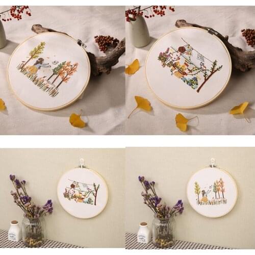 2PCS Embroidery Cross Stitch Stamped Kits Pre-Printed Patterns DIY Crafts