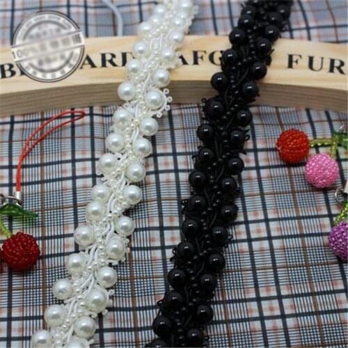 2 Yards 5Yards 2cm Ivory black pearl clothing accessories collar flower diy handmade beading lace trim clothes lace fabric