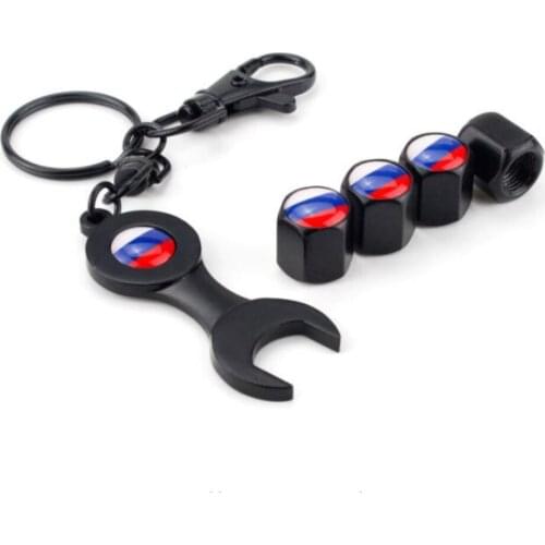 4pcs Car Wheel Tire Parts Valve Caps 1pc Wrench Russian Flag for Peugeot 307 206 407 406 405 3008 4008 208 308 306 107 Citroen