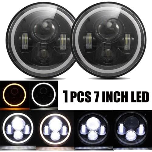 7 Inch LED Headlights DRL Hi/Lo Beam 75W Halo Ring Amber Angel Eye For Niva Motorcycle Lada Offroad 4x4 UAZ 12V 24V
