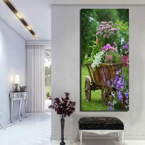 Full Square Round drill Large 5d Diy Diamond Painting Natural Scenery Back Garden Wooden Cart Flower Mosaic EmbroideryZP-2732