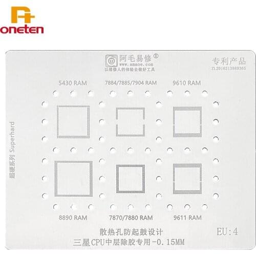 AMAOE EU4 BGA Reballing Stencil For Samsung Exynos/9610/9611/7870/8890/RAM/CPU Steel Mesh Repair Tools