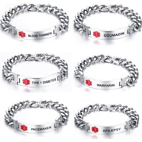 Personalized Engraving Medical Alert ID Bracelet For Men,Titanium Steel Tag AUTISM Emergency Reminder Jewelry