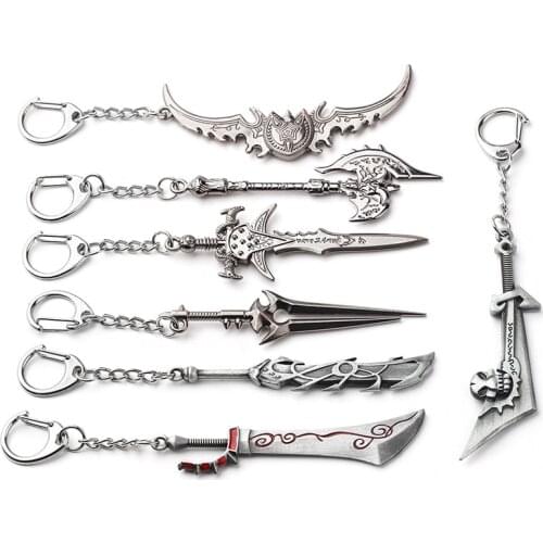 Classic Movie W of World Leader Sword Axe Weapon Keychain Heavy For Motorbike Cool Car Jewelry Key Chain For Man Charm Gift