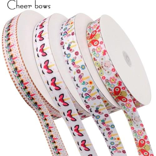 Cheer bows 25mm Grosgrain Ribbon Cartoon Unicorn Printed For Home Textile Quilt Patchwork DIY Handmade Hair Bow Accessories 5 y