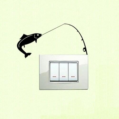Black Vinyl Cartoon Fishing Switch Sticker Funny Wall Decal Decor 3SS0111