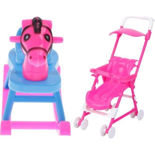 Nursery Pram Rocking Horse Pretend Toy Dollhouse Miniature Fit Doll