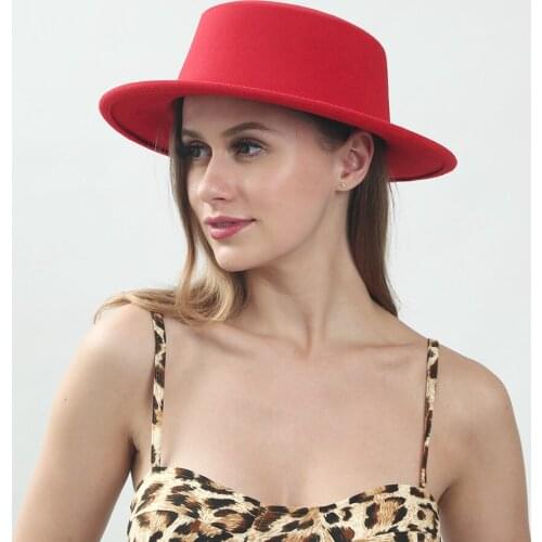 2021 NEW women winter fedora hats fashion Flat wide Brim Wool Felt Jazz Fedora Hats for men black Flat top vintage wedding Hat