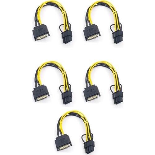 5PCS 15Pin SATA Male to 8Pin(6+2) PCI-E Power Supply Cable 20cm SATA Cable 15-Pin to 8 Pin 18AWG Wire for Graphic Card