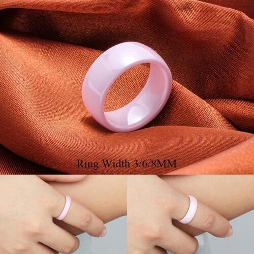 MAIKALE 8MM Classic Pink Ceramic Ring 3MM Fine Finger Rings for Women Girl Party Wedding Band Engagement Jewelry Charm Gifts New