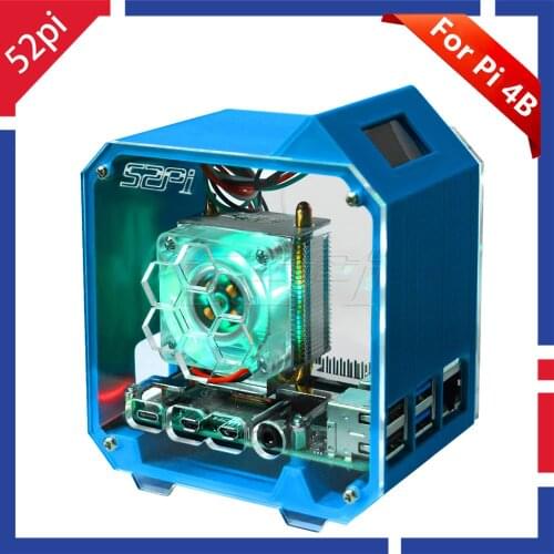 52Pi Raspberry Pi 4 Model B ICE Tower RGB Cooling Fan With 3D Printer Case 0.96 OLED Screen for Raspberry Pi 4 B / 3B / 3B