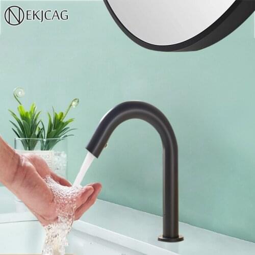 Matte Black Bathroom Basin Faucet With Sensor Automatic Sensor Faucet Deck Mount Induction Faucet Hot Cold Water Mixer Taps