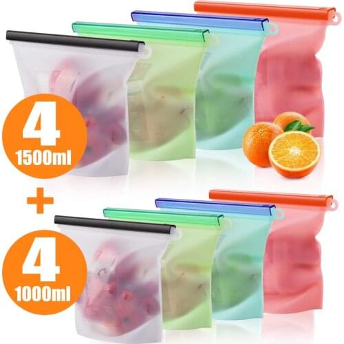 Reusable Silicone Food Storage Bag 1000ml 1500ml Kitchen Silicone Storage Bag Eco Ziplock Seal Freezer Bag Fresh Bags