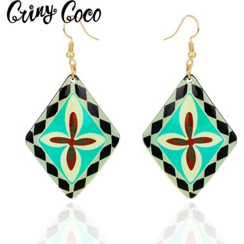 Cring Coco Fashion Acryl Drop Earrings Womens High Quality Rhomboid Geometric Elegant Dangle Hanging Hawaiian Earrings Jewelry