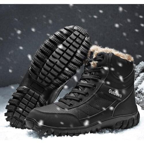 High Quality Black Warm Winter Men Boots Real Leather Snow Boots Mens Outdoor Shoes Plush Ankle Boots for Men Sneakers Big Size