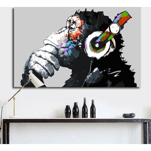 Diy oil painting gorilla listening muisc digital lispaint by numbers Chimpanzee diy digital painting home decor for youth