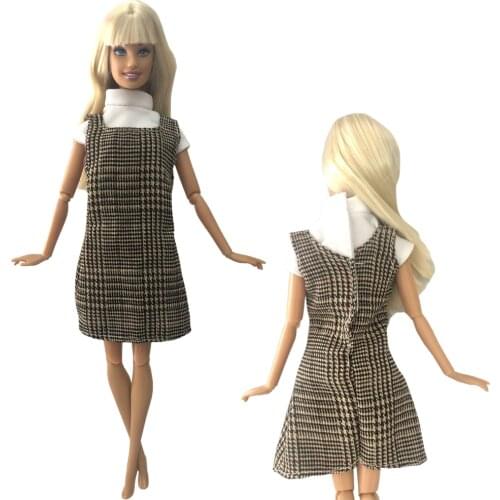 NK Newest Doll Two-Piece Fashion Clothing Casual Plaid Vest Dress White Top For Barbie Doll Accessories Girl Gift 290A 6X