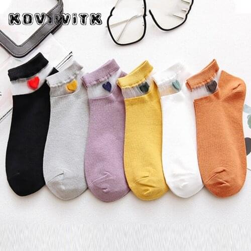 6 color Harajuku Art happy Stylish Casual Transparent Stripe Love socks Short solid yellow cotton comfortable women fashion sock