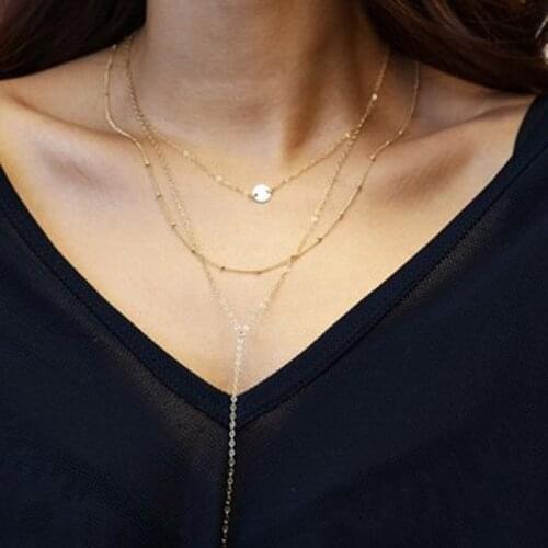 The European and American fashion street snap Geometric metal sequins Multiple copper beads necklace