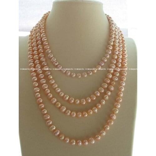 Natural freshwater pearls wholesale 8-9mm freshwater pearl pink round necklace 60"